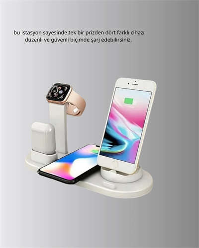 4’lü Apple Kablosuz Şarj Standı iPhone Watch ve AirPods Çoklu Şarjlı