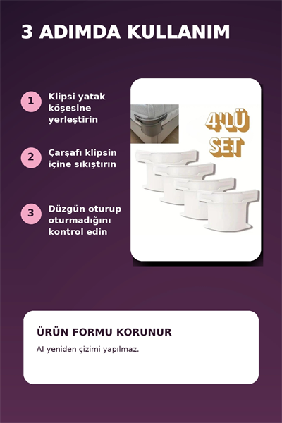 4lü Beyaz Plastik Yatak Çarşaf Sabitleyici Klips Seti