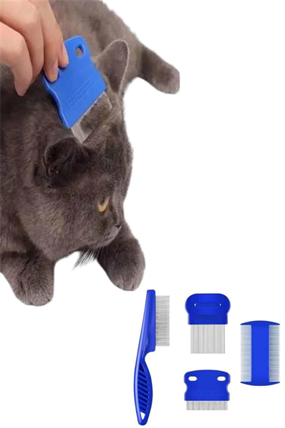 4lü Bit Pire Tarağı Set Kedi Köpek Evcil Hayvan Tüy Toplayıcı Mavi