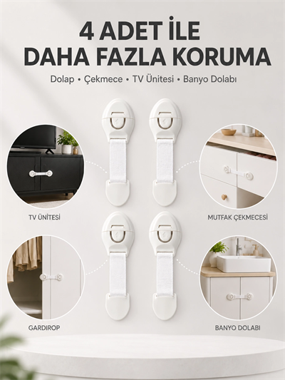 4lü Çocuk Güvenlik Dolap ve Çekmece Kilidi