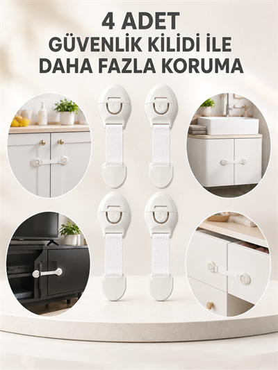 4lü Esnek Kayışlı Çocuk Güvenlik Kilidi Pratik ve Güvenli Kullanım