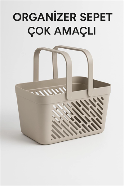 4lü Gri Mutfak Düzenleyici Kulplu Sepet Banyo Çamaşır Organizer Seti