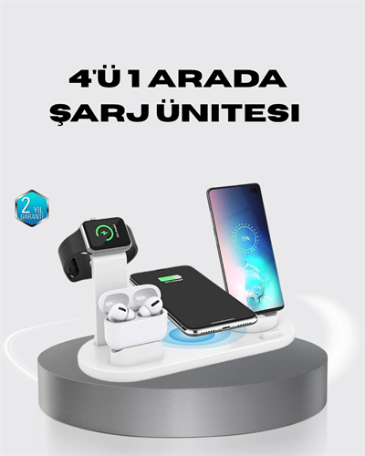 4’lü Kablosuz Şarj Standı iPhone Watch ve AirPods Çoklu Şarjlı