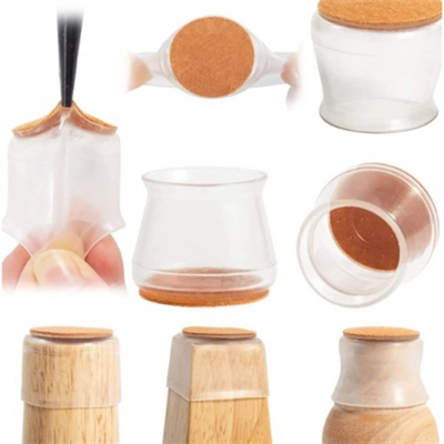 4lü Keçeli Şeffaf Silikon Sandalye Ayak Koruyucu Seti