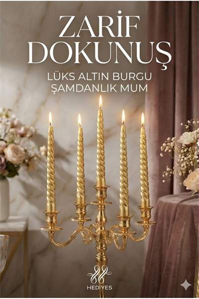 4lü Lüks Burgu Şamdan Mumu 26 cm - Damlatmaz Spiral Dekoratif Mum Seti