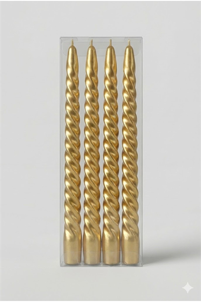 4lü Lüks Burgu Şamdan Mumu 26 cm - Damlatmaz Spiral Dekoratif Mum Seti
