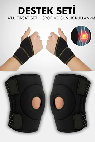 4’lü Ortopedik Medikal Set – 2’li El Bilek Ateli + 2’li Diz Korsesi, Ayarlanabilir ve Destekleyici