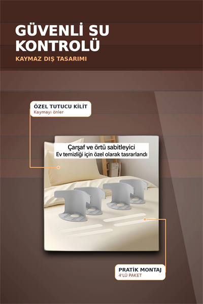 4lü Şeffaf Kaymaz Çarşaf ve Yorgan Sabitleyici - Dişli Tutucu ile Pratik Çözüm
