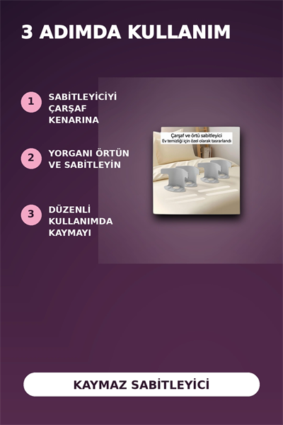4lü Şeffaf Kaymaz Çarşaf ve Yorgan Sabitleyici - Dişli Tutucu ile Pratik Çözüm