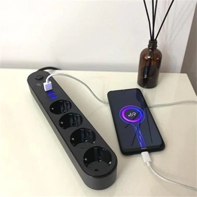 4lü Siyah Anahtarlı 3 Usb Li Akım Korumalı Topraklı Çocuk Korumalı Grup Priz 2 Metre