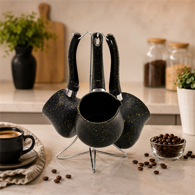4pcs 230-280-380ml Granit - Çelik Cezve Renkli Metal Standlı Bx40