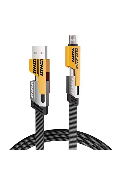 4’ü 1 Arada 65W Hızlı Şarj Kablosu – USB ve Type-C Girişli, Örgülü Dayanıklı