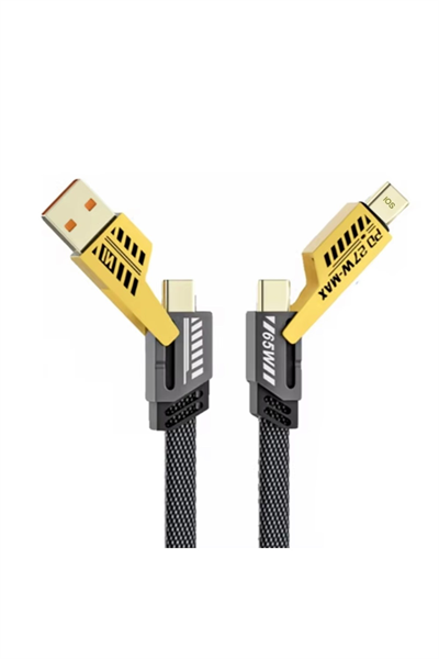 4’ü 1 Arada 65W Hızlı Şarj Kablosu – USB ve Type-C Girişli, Örgülü Dayanıklı