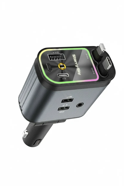 4’ü 1 Arada Araç Çakmaklık Şarj Cihazı 66W Type-C Hızlı Şarj Çift USB Telefon Şarj Geri Çekilebilir Kablo