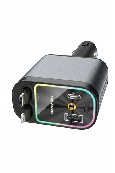 4’ü 1 Arada Araç Çakmaklık Şarj Cihazı 66W Type-C Hızlı Şarj Çift USB Telefon Şarj Geri Çekilebilir Kablo