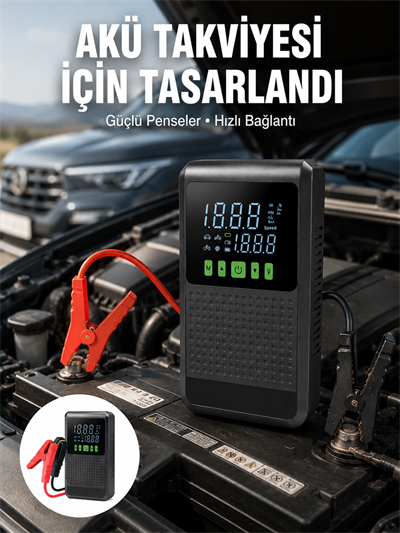 4’ü 1 Arada Jump Starter Hava Kompresörü Powerbank ve LED Fener Yeni Nesil