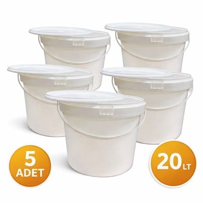5 Adet 20 Lt Kapaklı Plastik Kova - Yoğurt, Boya ve Saklama İçin Dayanıklı Kova Seti (Outlet Teşhir Ürün)