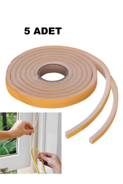 5 Adet Kapı Pencere Isı Yalıtım Süngeri Yapışkanlı Pencere Rüzgar Bandı 18mm X 2,5 Mt