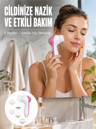 5 Başlıklı Cilt Temizleme Cihazı Ultra Kaliteli Yumuşak Kırşıklık Karşıtı Yeni Nesil