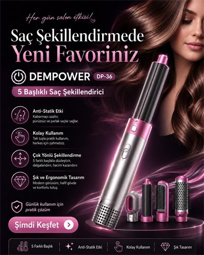 5 Başlıklı Çok Fonksiyonlu Saç Şekillendirici Fön Fırçası ve Bukle Yapıcı Set