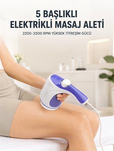 5 Başlıklı Elektrikli Masaj Aleti 2200-2500 RPM Yüksek Titreşimli Vücut Bakım ve Rahatlama Cihazı