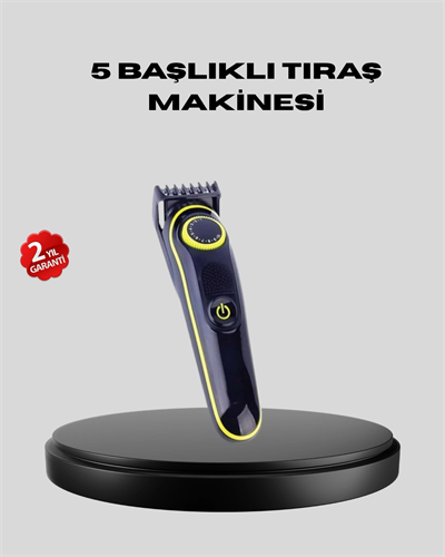 5 Başlıklı Şarjlı Tıraş Makinesi – Saç, Sakal, Burun ve Vücut İçin Çok Fonksiyonlu Bakım Seti