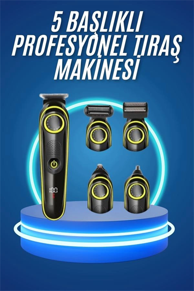 5 Başlıklı Şarjlı Tıraş Makinesi Kablosuz Saç Sakal Burun Tıraşına Uygun