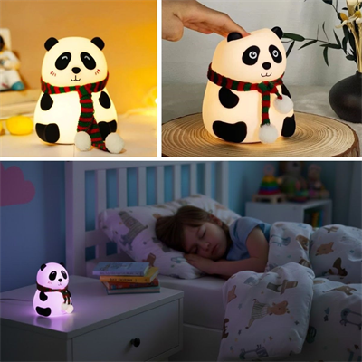 5 Farklı Renk Modlu Panda Figürlü Pofuduk LED Gece Lambası–Yumuşak Dokulu Çocuk Odası ve Dekoratif Şarjlı Ortam Işığı