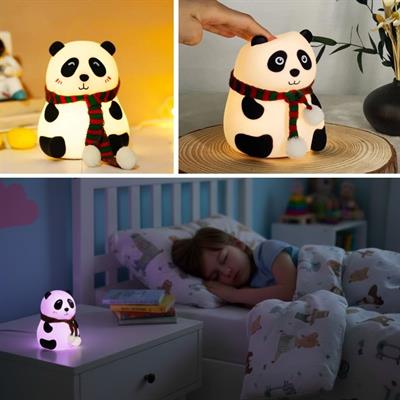 5 Farklı Renk Modlu Panda Figürlü Pofuduk LED Gece Lambası–Yumuşak Dokulu Çocuk Odası ve Dekoratif Şarjlı Ortam Işığı (3936)