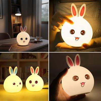 5 Farklı Renk Modlu Tavşan Figürlü Pofuduk LED Gece Lambası–Yumuşak Dokulu Çocuk Odası ve Dekoratif Şarjlı Ortam Işığı (3936)