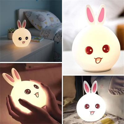 5 Farklı Renk Modlu Tavşan Figürlü Pofuduk LED Gece Lambası–Yumuşak Dokulu Çocuk Odası ve Dekoratif Şarjlı Ortam Işığı