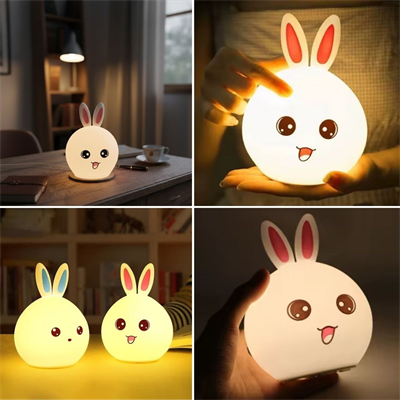 5 Farklı Renk Modlu Tavşan Figürlü Pofuduk LED Gece Lambası–Yumuşak Dokulu Çocuk Odası ve Dekoratif Şarjlı Ortam Işığı