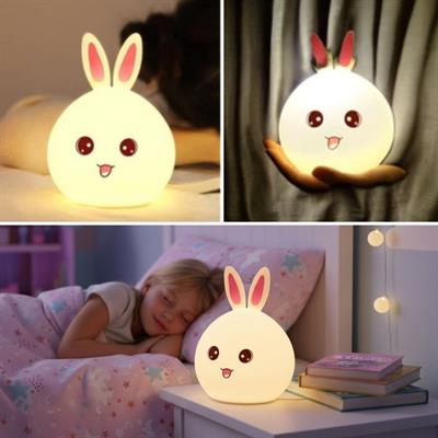 5 Farklı Renk Modlu Tavşan Figürlü Pofuduk LED Gece Lambası–Yumuşak Dokulu Çocuk Odası ve Dekoratif Şarjlı Ortam Işığı (3936)