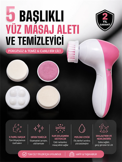 5 Fonksiyonlu Kablosuz Yüz Temizleme Cihazı ile Derinlemesine Cilt Bakımı