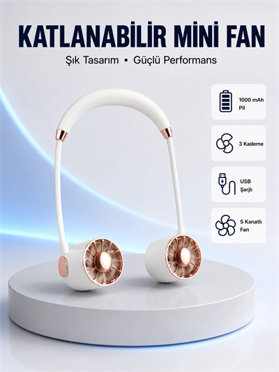 5 Kanatlı Sessiz Mini Fan 3 Vitesli Katlanabilir Asılabilir