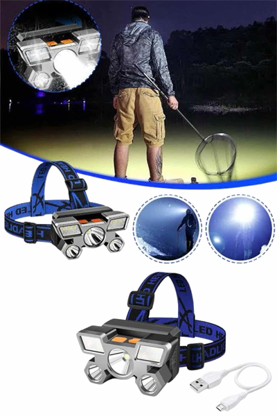 5 LED Far Şarj Edilebilir Güçlü Kafa Lambası Kamp Lambası 4 Modlu