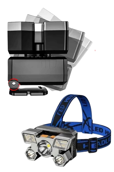 5 LED Far Şarj Edilebilir Güçlü Kafa Lambası Kamp Lambası 4 Modlu