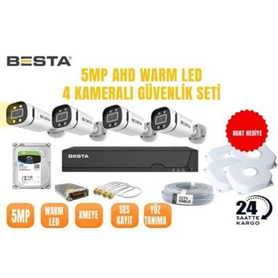 5 MP 1440P 4 Kameralı AHD Warm led Güvenlik Seti
