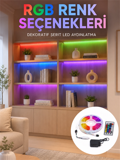 5 Metre Kumandalı RGB LED Şerit 2835 SMD Dekoratif TV Oda Masa Arkası Aydınlatma