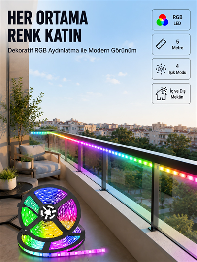 5 Metre Kumandalı RGB Şerit LED Aydınlatma