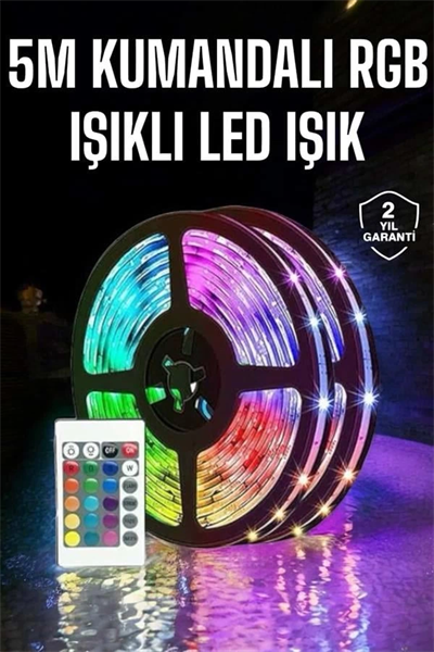 5 Metre Şerit Led RGB Işıklı Kumandalı Güç Adaptörü Her Ortama Uygun