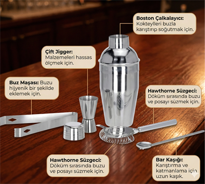5 Parça Kokteyl Hazırlama Seti 550 Ml