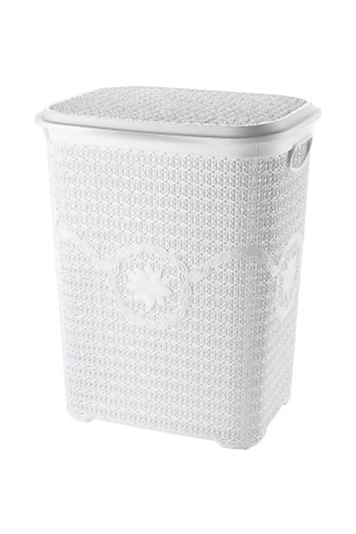 5 Parça Örgü Desenli Plastik Banyo Seti Çamaşır Sepeti Deterjanlık Klik Çöp Kovası Klozet Fırçası