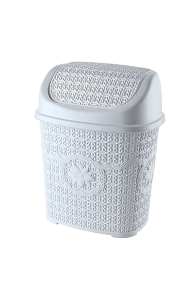 5 Parça Örgü Desenli Plastik Banyo Seti Çamaşır Sepeti Deterjanlık Çöp Kovası Klozet Fırçası - Mavi