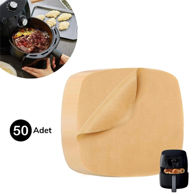 50 Adet Air Fryer Pişirme Kağıdı Tek Kullanımlık Yağ Su Geçirmez Yapışmaz Deliksiz Düz Kare Model