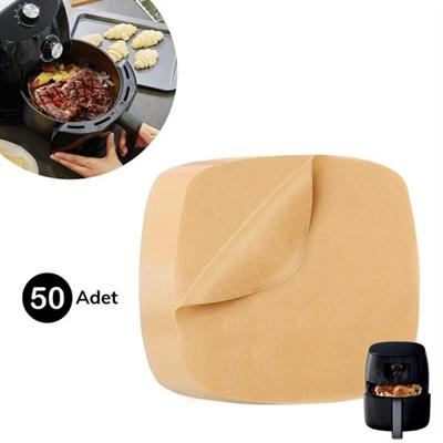 50 Adet Air Fryer Pişirme Kağıdı Tek Kullanımlık Yağ Su Geçirmez Yapışmaz Deliksiz Düz Kare Model (3936)