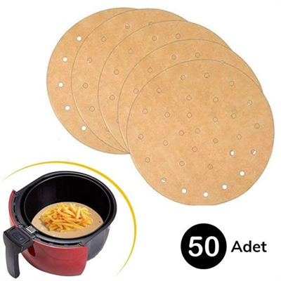 50 Adet Air Fryer Pişirme Kağıdı Tek Kullanımlık Gıda Pişirme Kağıdı Delikli Yuvarlak Model Bx40