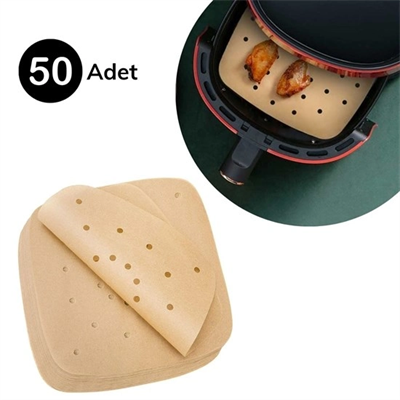 50 Adet Air Fryer Pişirme Kağıdı Tek Kullanımlık Hava Fritöz Yapışmaz Yağlı Kağıt Delikli Model Bx40