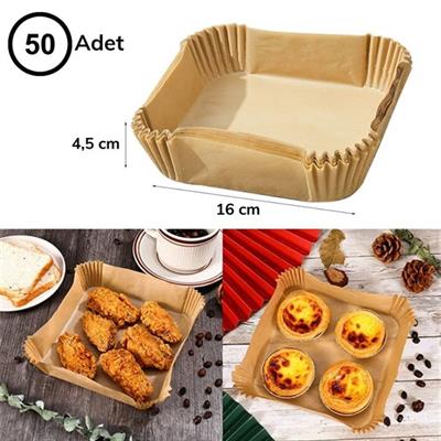 50 Adet Air Fryer Pişirme Kağıdı Tek Kullanımlık Hava Fritöz Yağ Geçirmez Yapışmaz Kare Tabak Model (3936)