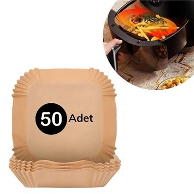 50 Adet Air Fryer Pişirme Kağıdı Tek Kullanımlık Hava Fritöz Yağ Geçirmez Yapışmaz Kare Tabak Model (3936)